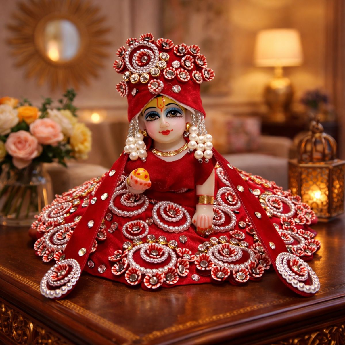 Tiny Shiny Laddu Gopal Poshak Thakur Ji Dress Heavy Designer Dress for Kanha Ji Fancy Dress for Bal Krishna Janmaasthmi Special for Ladoo Gopal Ji (Size- 1 to 6)