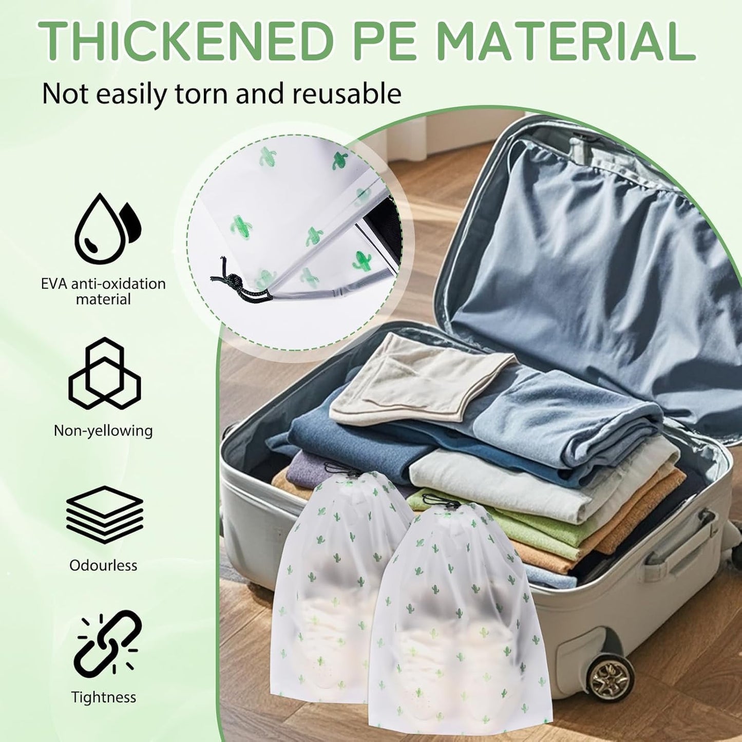 Tiny Shiny Travel Shoe Bag — Transparent Waterproof  Organizer for Travel and Gym | Pack of 5 | Green Floral