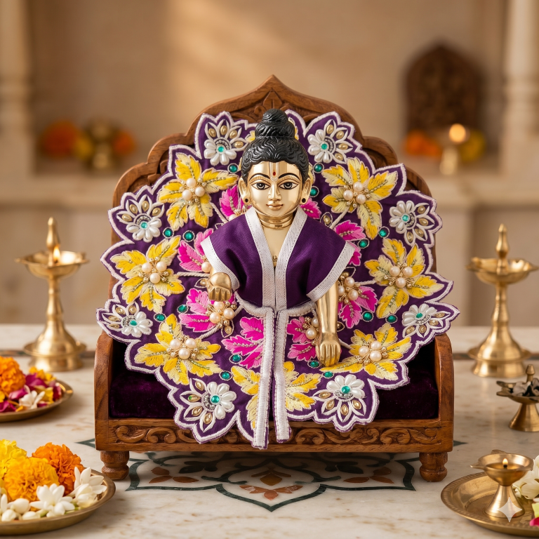 Tiny Shiny Laddu Gopal Poshak Thakur Ji Dress Heavy Designer Dress for Kanha Ji Fancy Dress for Bal Krishna Janmaasthmi Special for Ladoo Gopal Ji (Size-4 And 5)