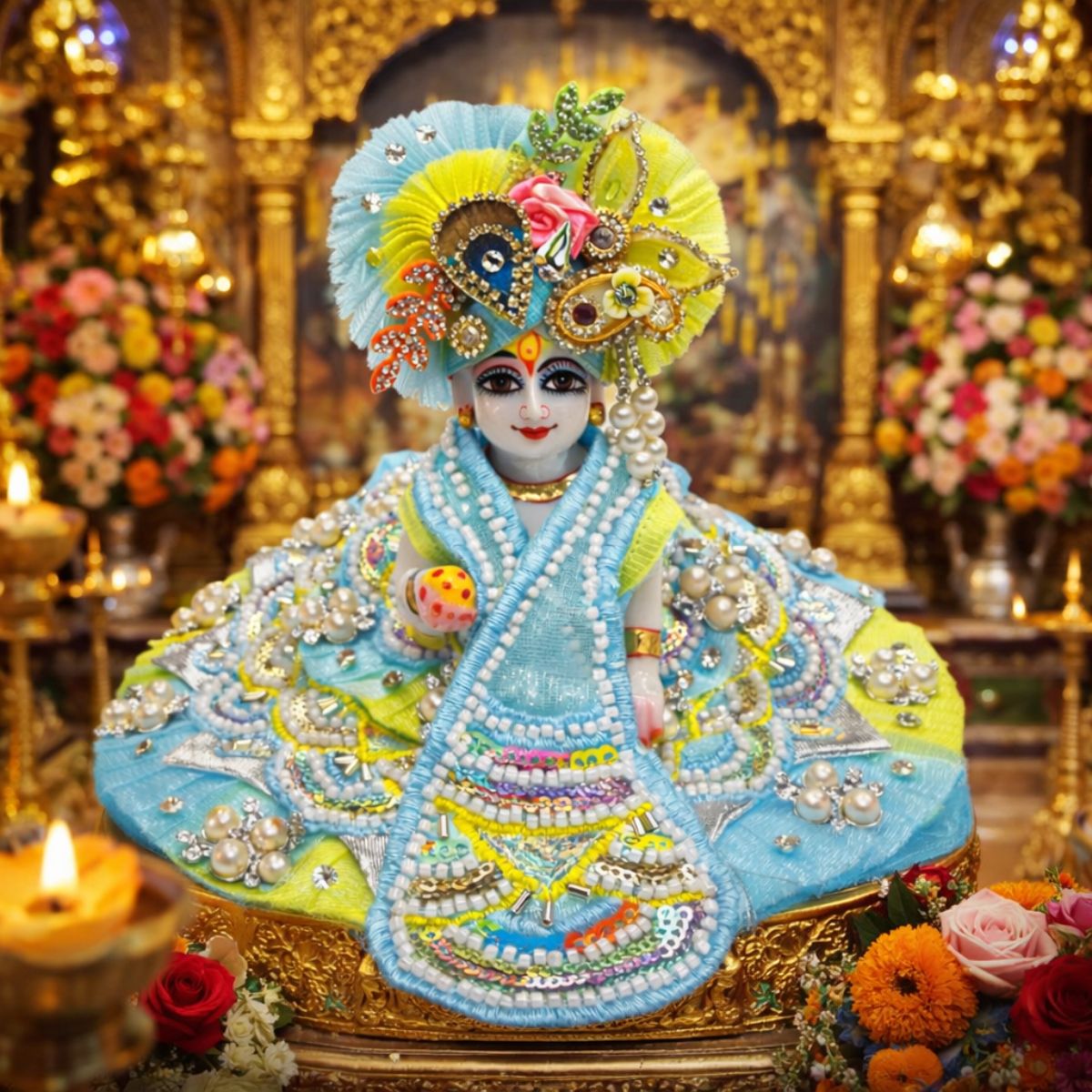 Tiny Shiny Laddu Gopal Poshak Thakur Ji Dress Heavy Designer Dress for Kanha Ji Fancy Dress for Bal Krishna Janmaasthmi Special for Ladoo Gopal Ji (Size- 2 to 6)