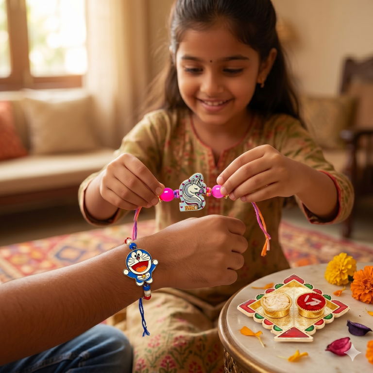 Unicorn & Doraemon Kids Rakhi Set of 2 Designer Rakhi for Brother