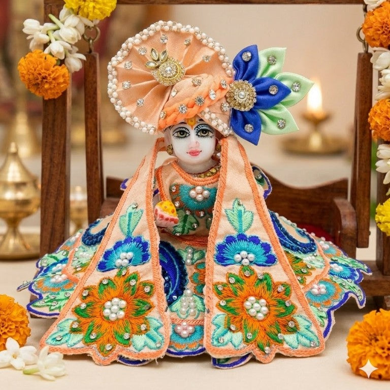 Tiny Shiny Laddu Gopal Poshak Thakur Ji Dress Heavy Designer Dress for Kanha Ji Fancy Dress for Bal Krishna Janmaasthmi Special for Ladoo Gopal Ji (Size- 0 to 5)