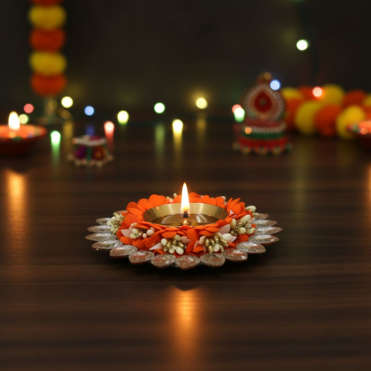 Brass Jyot Diya - Orange