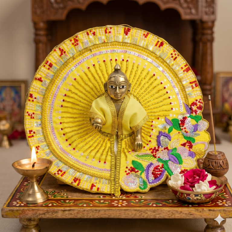 Tiny Shiny Laddu Gopal Poshak Thakur Ji Dress Heavy Designer Dress for Kanha Ji Fancy Dress for Bal Krishna Janmaasthmi Special for Ladoo Gopal Ji (Size-3 to 5)
