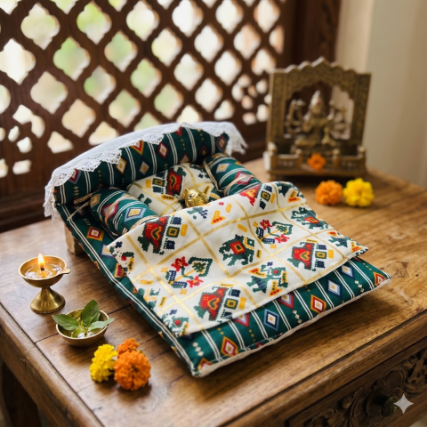 GopalLaddu Gopal ji Pure Cotton Bister Set Soft Fabric and Comfortable , Gadda , Size 0 to 4 (8x10), (Random Colour & Design)