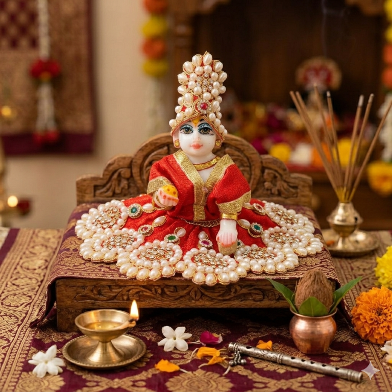 Tiny Shiny Laddu Gopal Poshak Thakur Ji Dress Heavy Designer Dress for Kanha Ji Fancy Dress for Bal Krishna Janmaasthmi Special for Ladoo Gopal Ji (Size- 3 to 5)