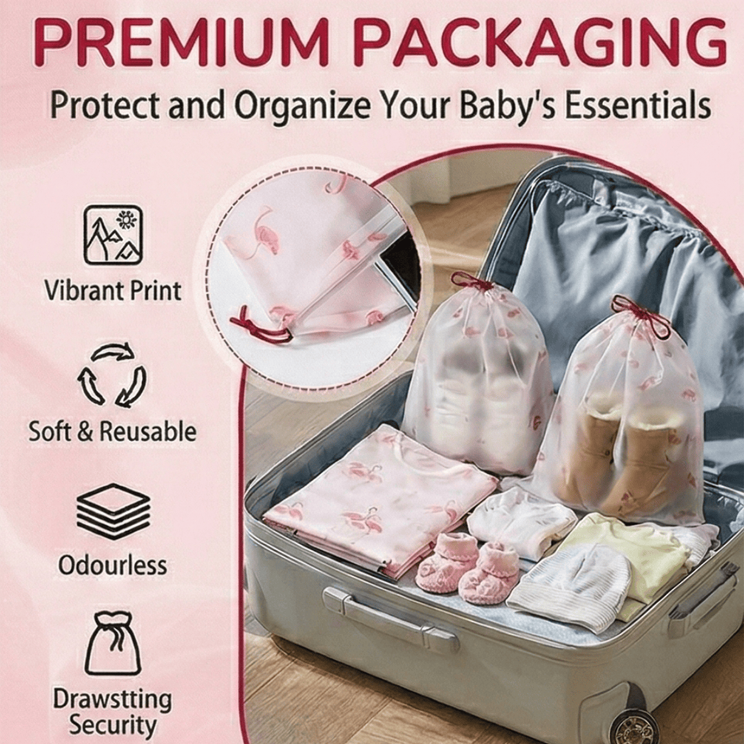 Tiny Shiny Travel Shoe Bag — Transparent Waterproof  Organizer for Travel and Gym | Pack of 5 | Green Floral