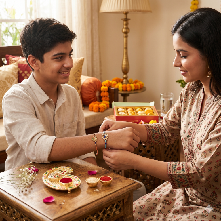 Set of 2 Bluebird & Peacock Rakhi Set for Brother, Bhai, Multicolor