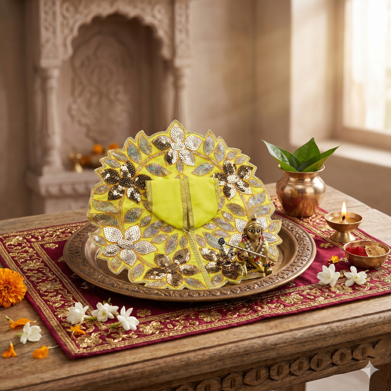 Tiny Shiny Laddu Gopal Poshak Thakur Ji Dress Heavy Designer Dress for Kanha Ji Fancy Dress for Bal Krishna Janmaasthmi Special for Ladoo Gopal Ji (Size-4 and 5)