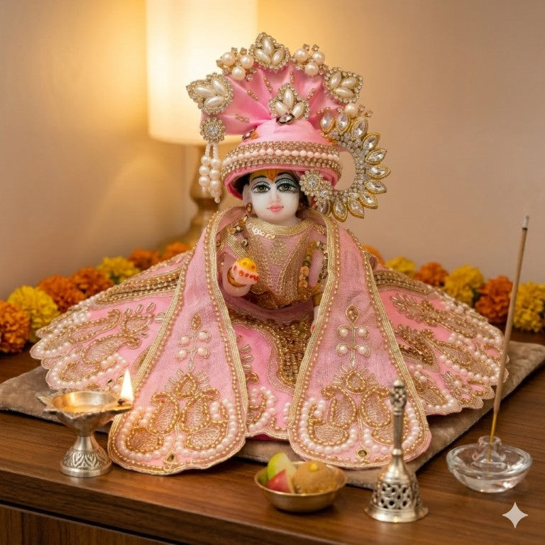 Tiny Shiny Laddu Gopal Poshak Thakur Ji Dress Heavy Designer Dress for Kanha Ji Fancy Dress for Bal Krishna Janmaasthmi Special for Ladoo Gopal Ji (Size-0 to 5)