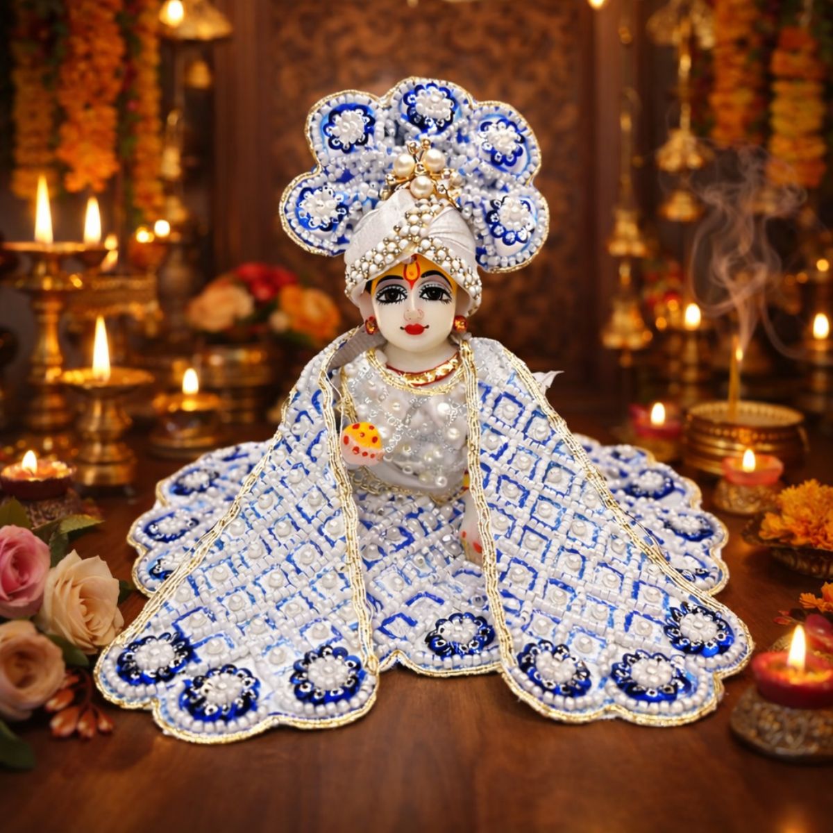 Tiny Shiny Laddu Gopal Poshak Thakur Ji Dress Heavy Designer Dress for Kanha Ji Fancy Dress for Bal Krishna Janmaasthmi Special for Ladoo Gopal Ji (Size- 0 to 6)