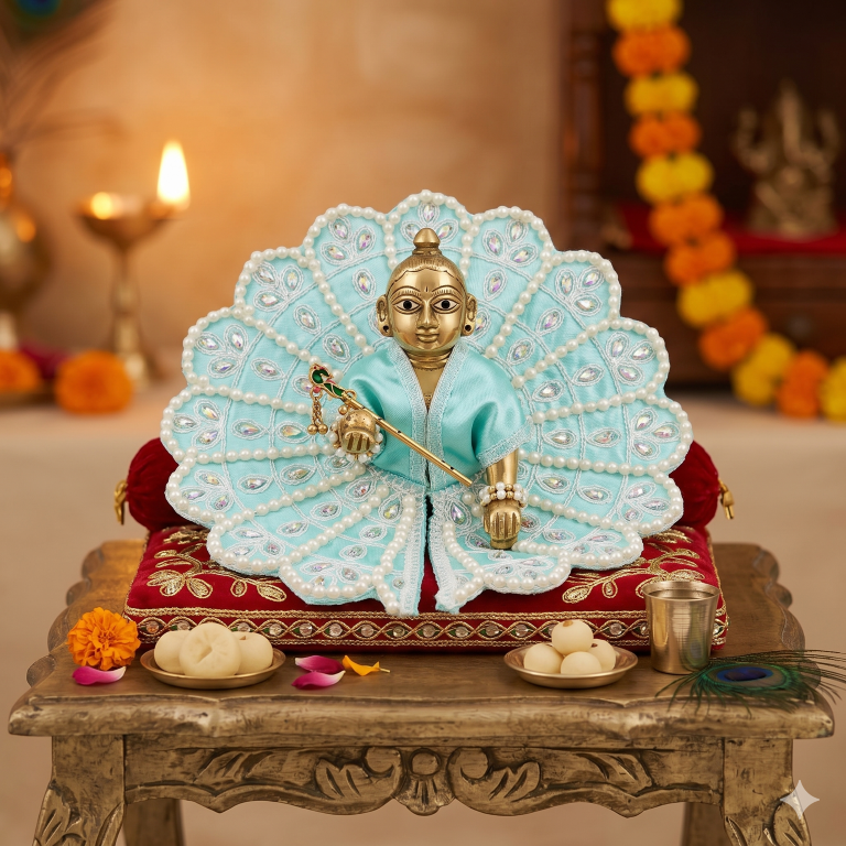 Tiny Shiny Laddu Gopal Poshak Thakur Ji Dress Heavy Designer Dress for Kanha Ji Fancy Dress for Bal Krishna Janmaasthmi Special for Ladoo Gopal Ji (Size- 4 And 5)