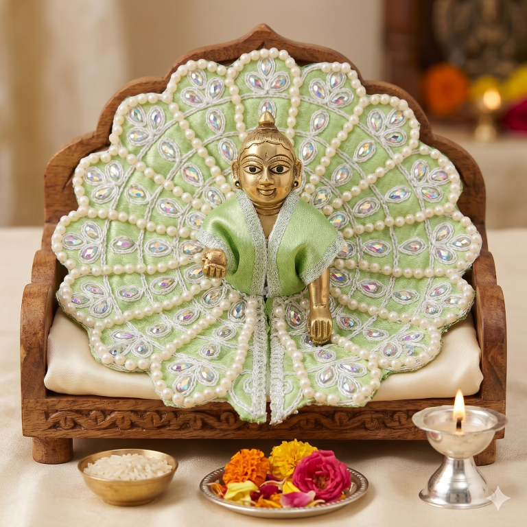 Tiny Shiny Laddu Gopal Poshak Thakur Ji Dress Heavy Designer Dress for Kanha Ji Fancy Dress for Bal Krishna Janmaasthmi Special for Ladoo Gopal Ji (Size- 4 And 5)
