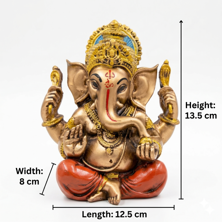 Majestic Lord Ganesha Idol with Blue Halo - Antique Bronze Finish (13.5 cm) | Premium Home Decor & Spiritual Gift