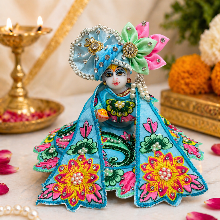 Tiny Shiny Laddu Gopal Poshak Thakur Ji Dress Heavy Designer Dress for Kanha Ji Fancy Dress for Bal Krishna Janmaasthmi Special for Ladoo Gopal Ji (Size- 0 to 5)