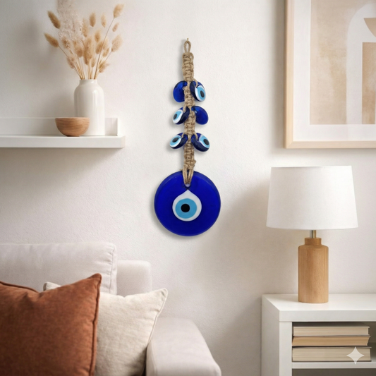 Handmade Evil Eye Wall Hanging Nazar Protection Charm – Blue Glass Home Décor