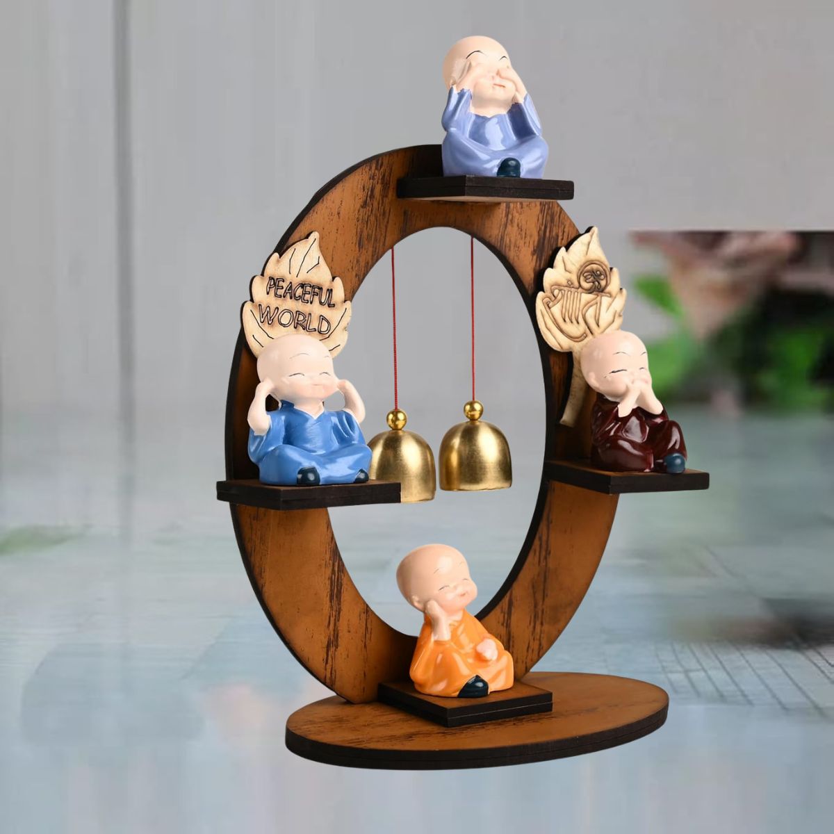 Tiny Shiny Buddha Monk Figurine with Bells