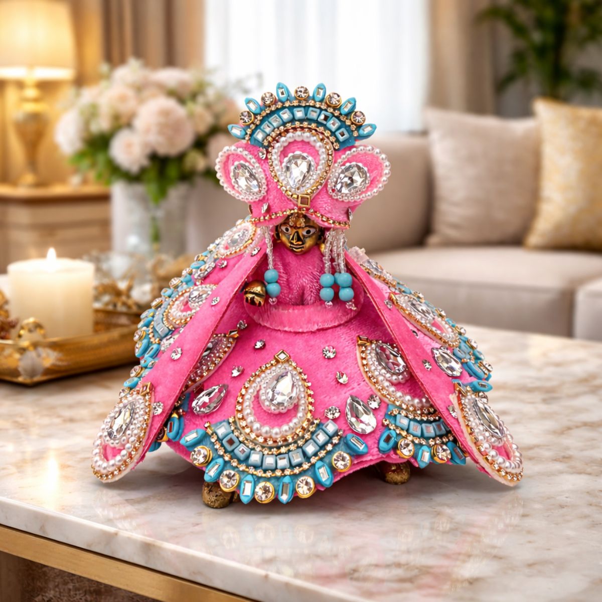 Tiny Shiny Laddu Gopal Poshak Thakur Ji Dress Heavy Designer Dress for Kanha Ji Fancy Dress for Bal Krishna Janmaasthmi Special for Ladoo Gopal Ji (Size-2)