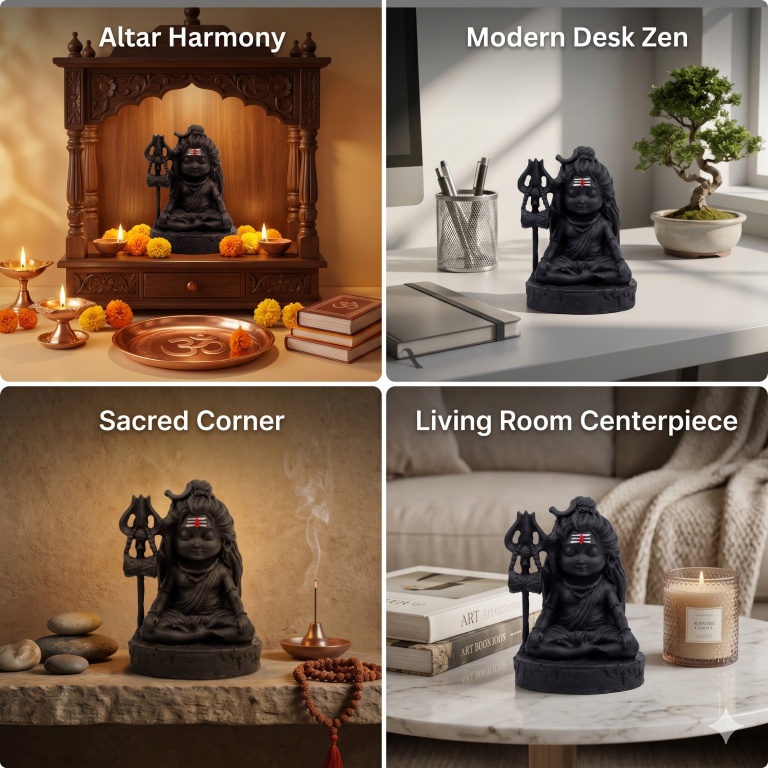 Meditating Little Shiva (Adiyogi) Miniature Idol - Cute Mahadev Figurine for Car Dashboard & Home Decor
