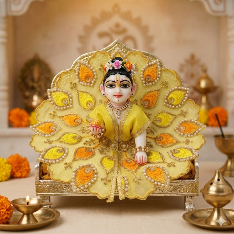 Tiny Shiny Laddu Gopal Poshak Thakur Ji Dress Heavy Designer Dress for Kanha Ji Fancy Dress for Bal Krishna Janmaasthmi Special for Ladoo Gopal Ji (Size-3 to 5)