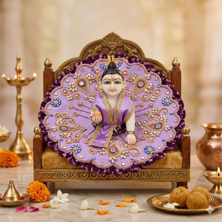 Tiny Shiny Laddu Gopal Poshak Thakur Ji Dress Heavy Designer Dress for Kanha Ji Fancy Dress for Bal Krishna Janmaasthmi Special for Ladoo Gopal Ji (Size-1 to 5)