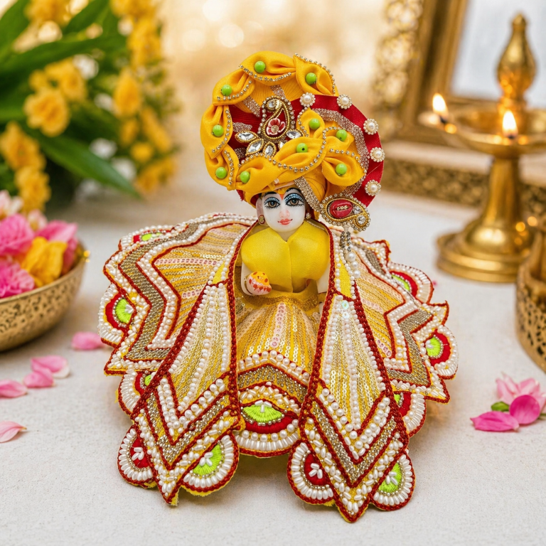 Tiny Shiny Laddu Gopal Poshak Thakur Ji Dress Heavy Designer Dress for Kanha Ji Fancy Dress for Bal Krishna Janmaasthmi Special for Ladoo Gopal Ji (Size-0 to 5)