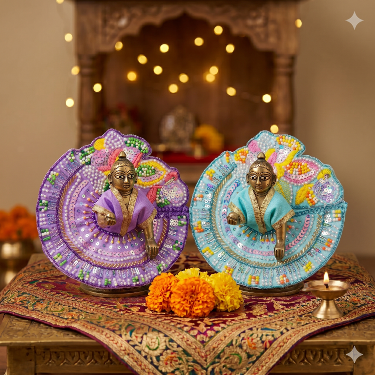 Tiny Shiny Laddu Gopal Poshak Thakur Ji Dress Heavy Designer Dress for Kanha Ji Fancy Dress for Bal Krishna Janmaasthmi Special for Ladoo Gopal Ji (Size-0 to 2)