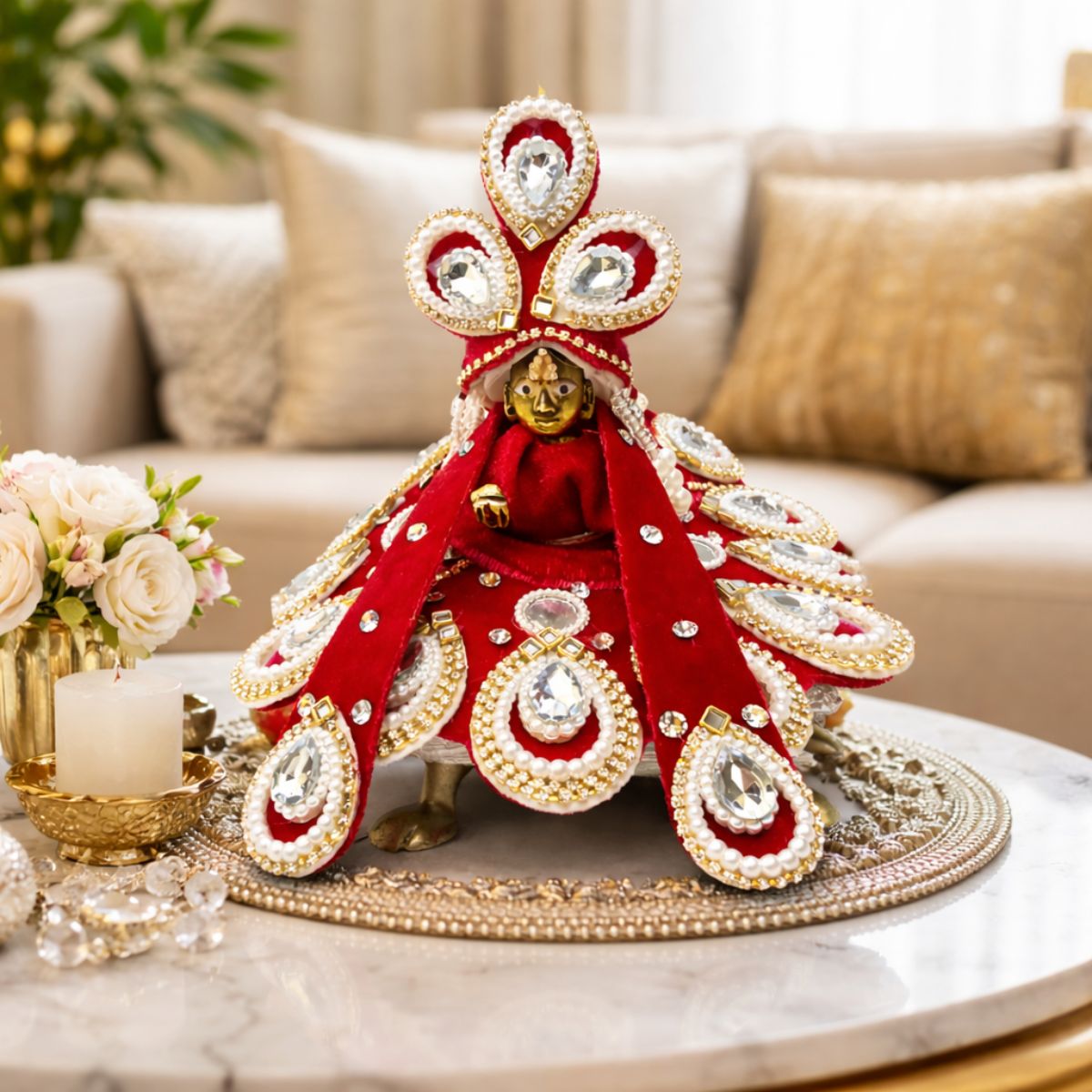 Tiny Shiny Laddu Gopal Poshak Thakur Ji Dress Heavy Designer Dress for Kanha Ji Fancy Dress for Bal Krishna Janmaasthmi Special for Ladoo Gopal Ji (Size-2)