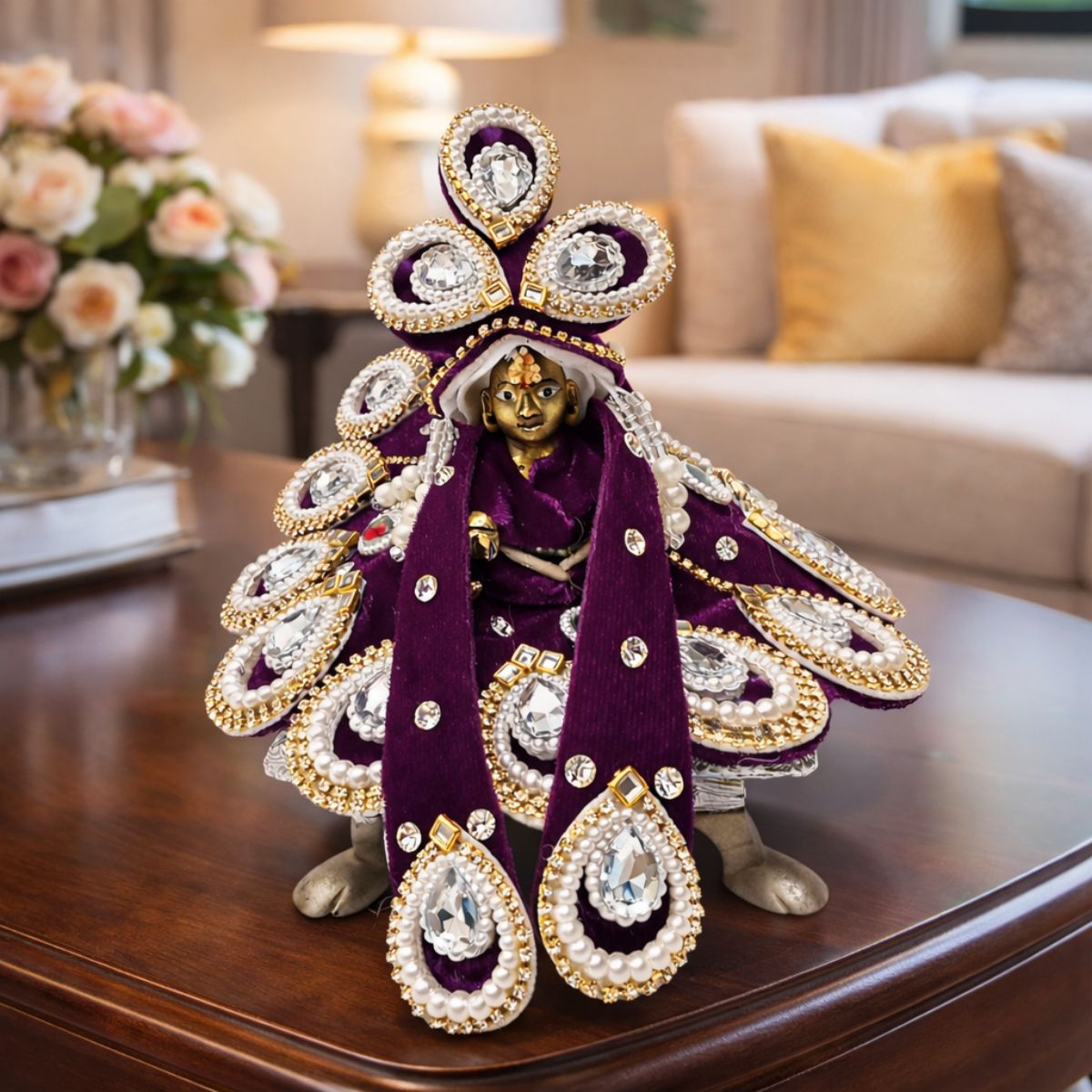 Tiny Shiny Laddu Gopal Poshak Thakur Ji Dress Heavy Designer Dress for Kanha Ji Fancy Dress for Bal Krishna Janmaasthmi Special for Ladoo Gopal Ji (Size-2 , Inch-6)