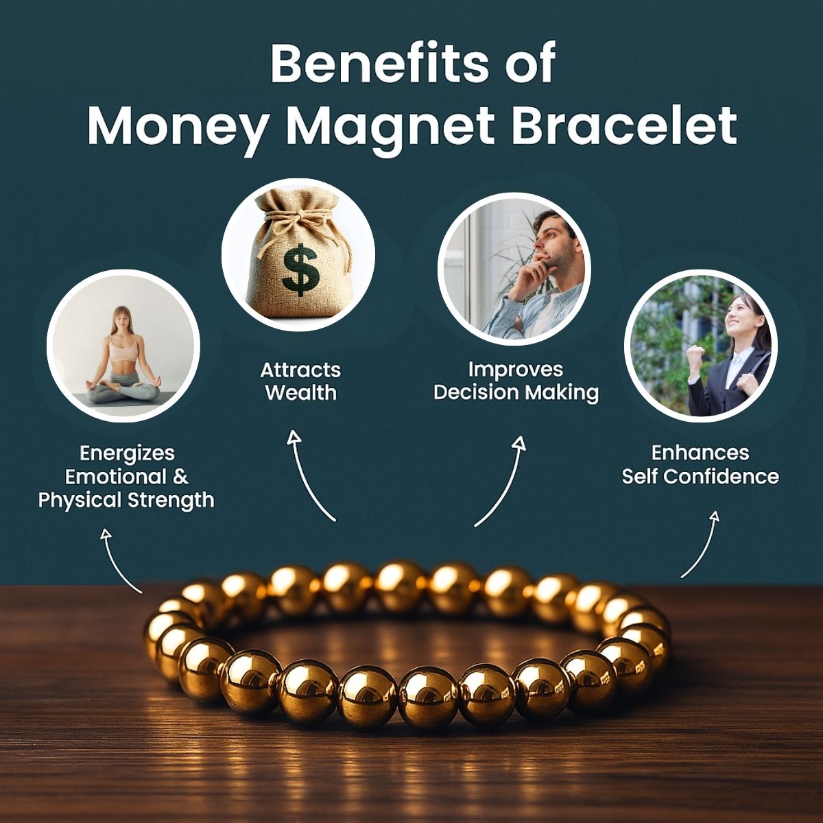 Golden Hematite Bracelet – Natural Stone Beaded Energy Bracelet for Men and Women, Adjustable Stretch Jewelry Gift - image 3