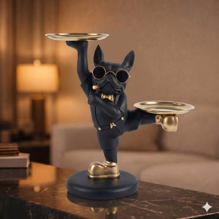 Cool Bulldog Dual-Tray Storage Figurine | Quirky Home & Office Organizer