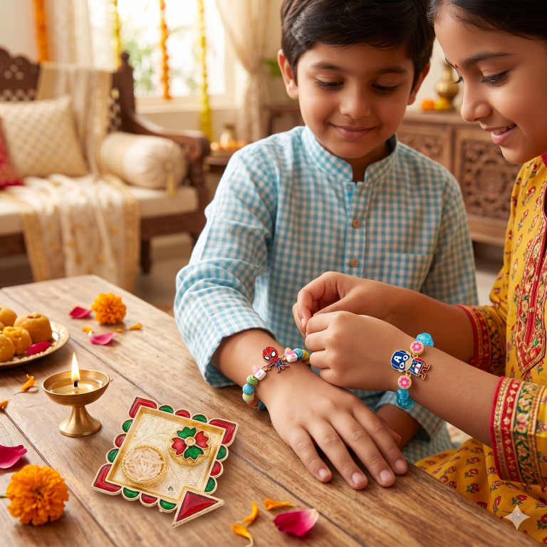 Spider Hero & Captain Bracelet Bro Kids Rakhi Set of 2 Designer Rakhi for Brother