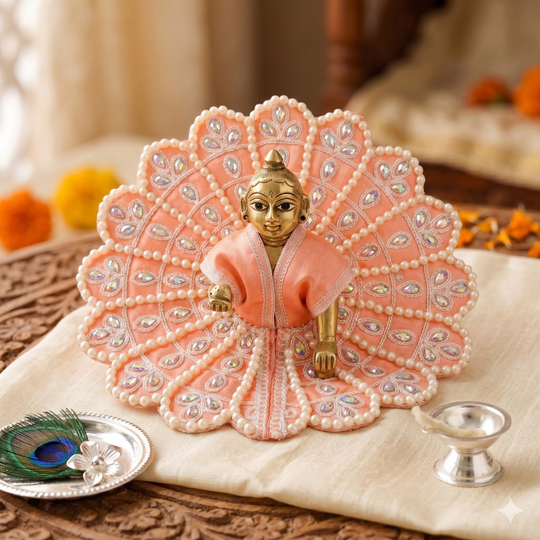 Tiny Shiny Laddu Gopal Poshak Thakur Ji Dress Heavy Designer Dress for Kanha Ji Fancy Dress for Bal Krishna Janmaasthmi Special for Ladoo Gopal Ji (Size- 4 And 5)