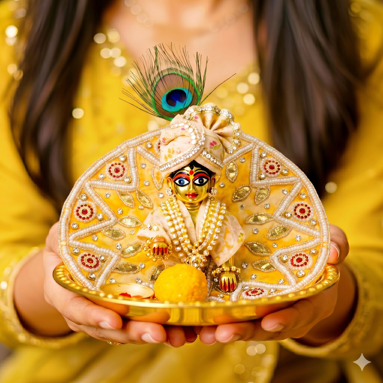 Tiny Shiny Laddu Gopal Poshak Thakur Ji Dress Heavy Designer Dress for Kanha Ji Fancy Dress for Bal Krishna Janmaasthmi Special for Ladoo Gopal Ji (Size- 0 to 6)