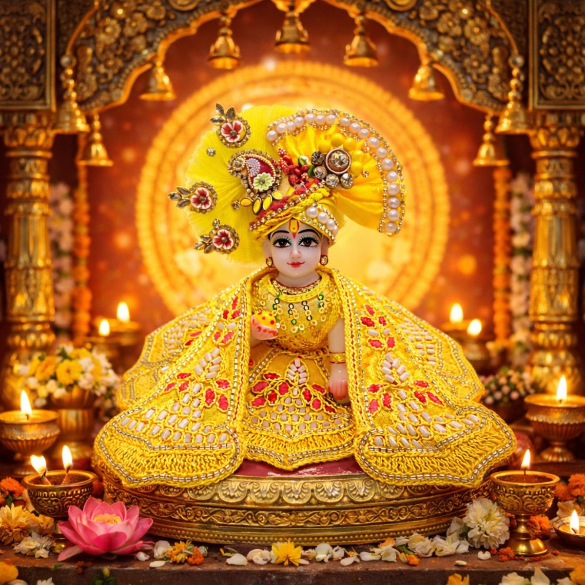 Tiny Shiny Laddu Gopal Poshak Thakur Ji Dress Heavy Designer Dress for Kanha Ji Fancy Dress for Bal Krishna Janmaasthmi Special for Ladoo Gopal Ji (Size- 0 to 6)