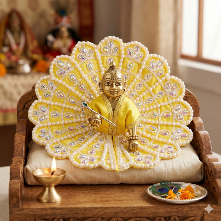 Tiny Shiny Laddu Gopal Poshak Thakur Ji Dress Heavy Designer Dress for Kanha Ji Fancy Dress for Bal Krishna Janmaasthmi Special for Ladoo Gopal Ji (Size- 4 And 5)