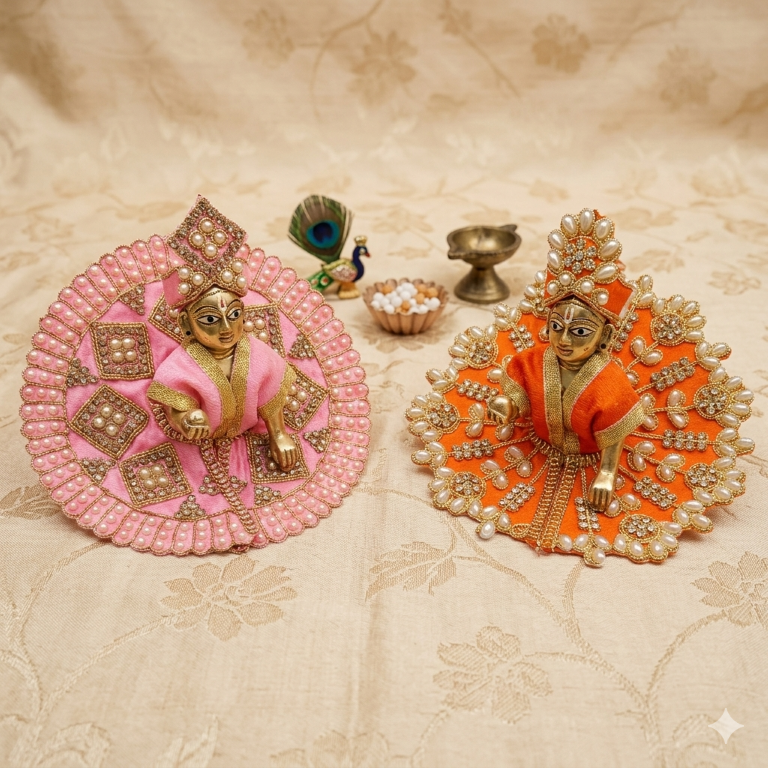 Tiny Shiny Laddu Gopal Poshak Thakur Ji Dress Heavy Designer Dress for Kanha Ji Fancy Dress for Bal Krishna Janmaasthmi Special for Ladoo Gopal Ji (Size-1 And 2)
