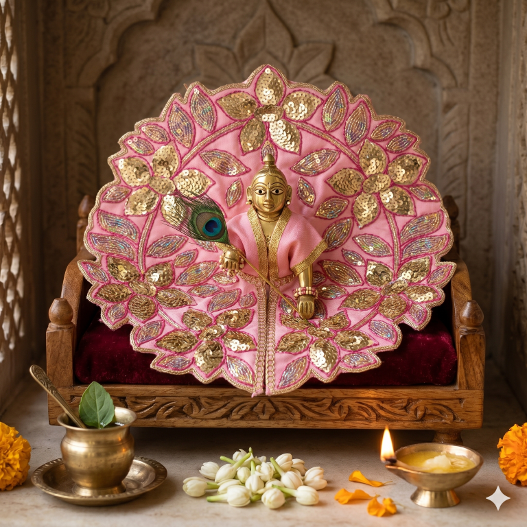 Tiny Shiny Laddu Gopal Poshak Thakur Ji Dress Heavy Designer Dress for Kanha Ji Fancy Dress for Bal Krishna Janmaasthmi Special for Ladoo Gopal Ji (Size-4 and 5)