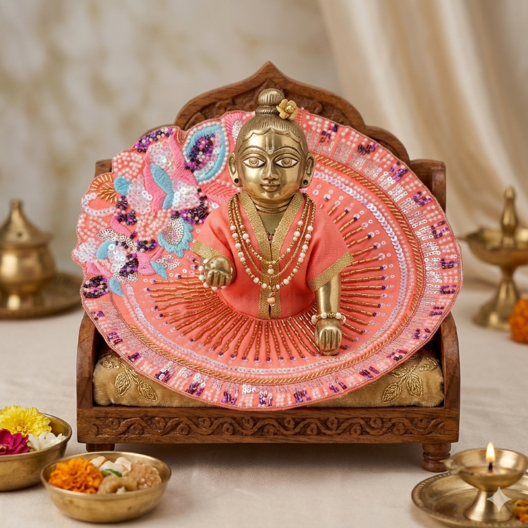 Tiny Shiny Laddu Gopal Poshak Thakur Ji Dress Heavy Designer Dress for Kanha Ji Fancy Dress for Bal Krishna Janmaasthmi Special for Ladoo Gopal Ji (Size-3 to 5)