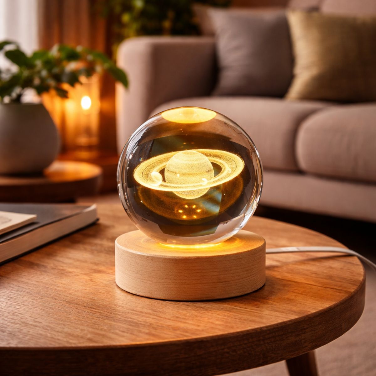 Tiny Shiny 3D Crystal Saturn Ball Night Light —  LED Desk Lamp with Multicolor Glow
