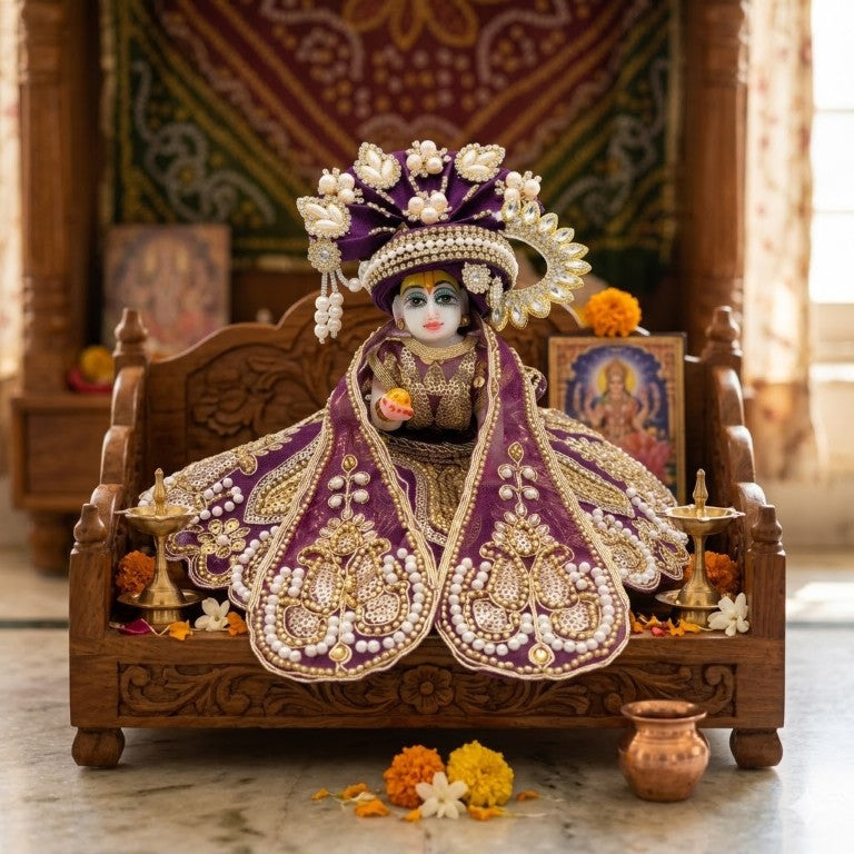 Tiny Shiny Laddu Gopal Poshak Thakur Ji Dress Heavy Designer Dress for Kanha Ji Fancy Dress for Bal Krishna Janmaasthmi Special for Ladoo Gopal Ji (Size-0 to 5)