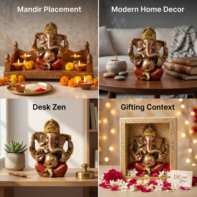 Divine Lord Ganesha Idol - Antique Bronze & Gold Finish (11.5 cm) | Home Decor & Gift Murti