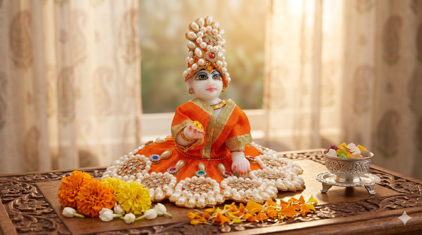 Tiny Shiny Laddu Gopal Poshak Thakur Ji Dress Heavy Designer Dress for Kanha Ji Fancy Dress for Bal Krishna Janmaasthmi Special for Ladoo Gopal Ji (Size- 3 to 5)