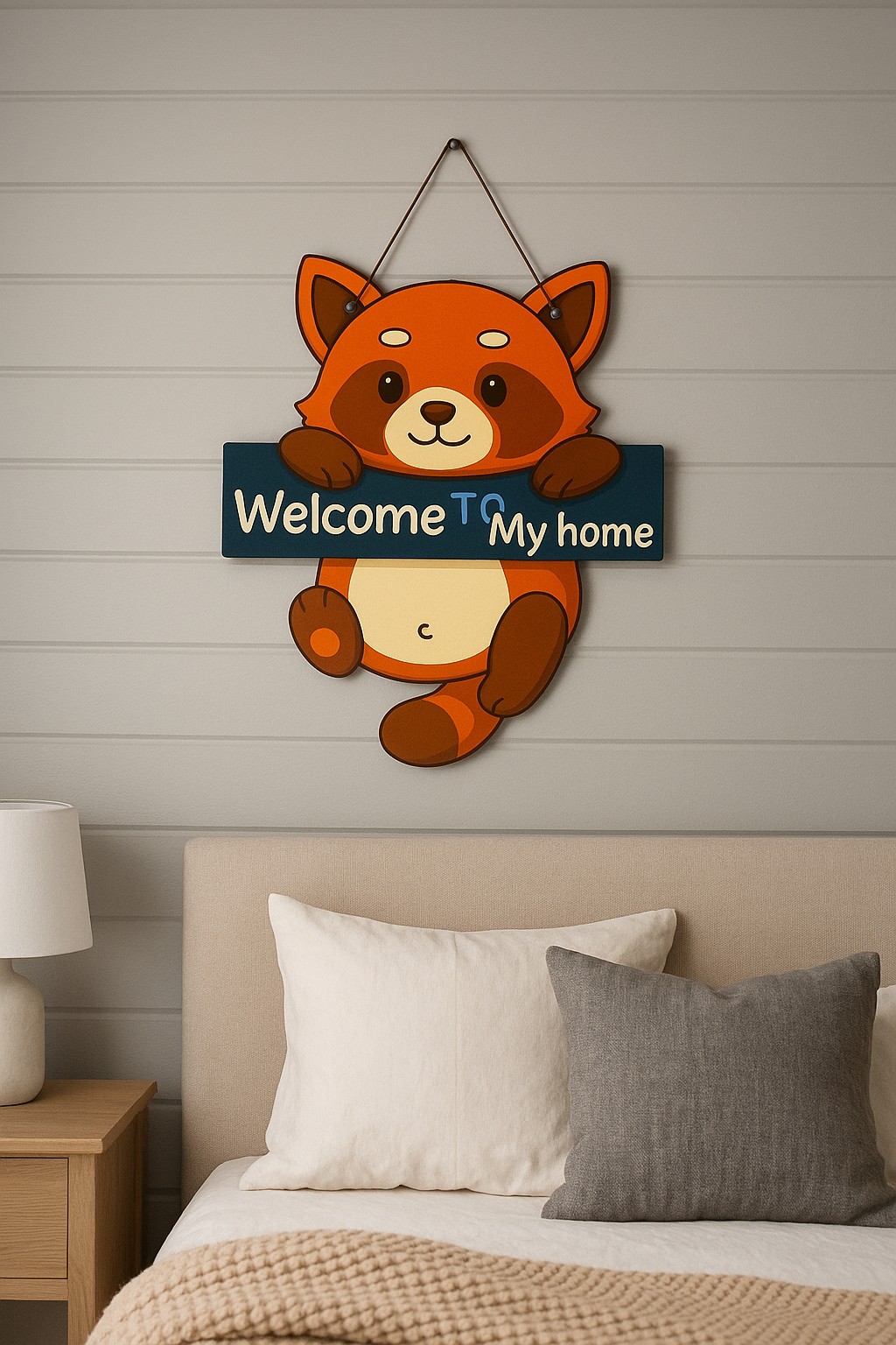 Cute Raccoon Welcome to My Home Hanging Wall Decor Sign