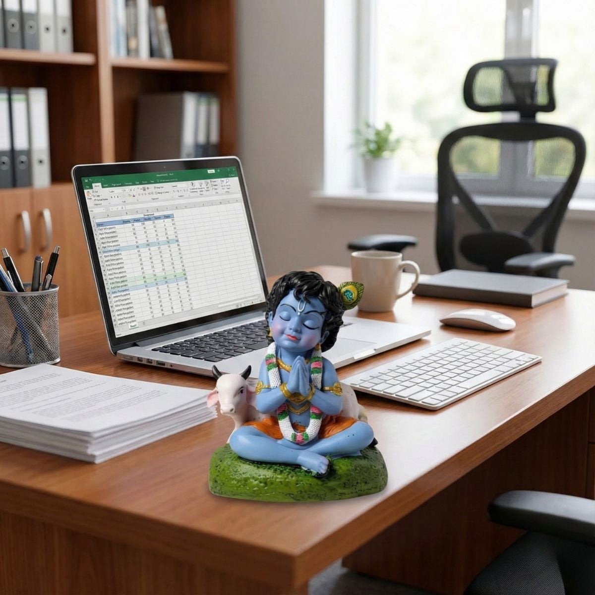 Baby Krishna Idol Bal Gopal Statue with Cow Figurine Gift Item for Janmashtami & Pooja,Home Decor,Table Decor - image 3