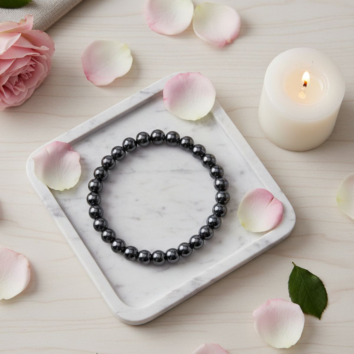 Natural Hematite Bracelet – Genuine Stone Beaded Energy Bracelet for Men and Women, Grounding & Protection Crystal Jewelry Gift