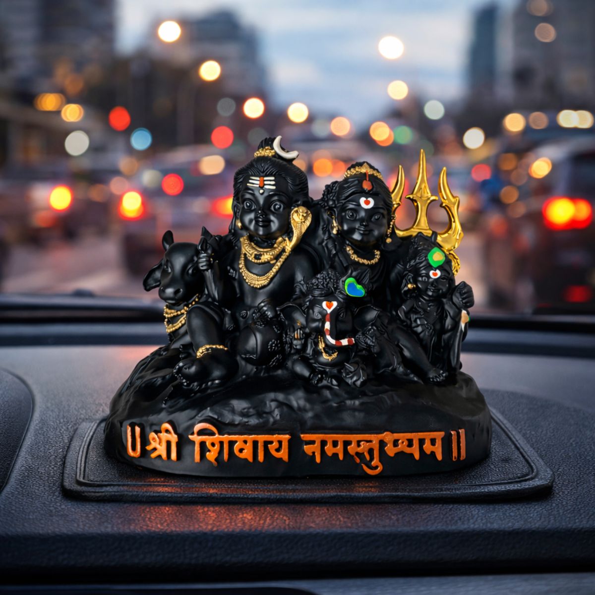 Tiny Shiny Adorable Shiv Parivar Idol Parvati, Ganesh, Kartikey Bhagwan on Nandi Maharaj Black Statue of Shiva Family for Home Puja, Office Mandir, Mahashivratri, Saawan - image 4