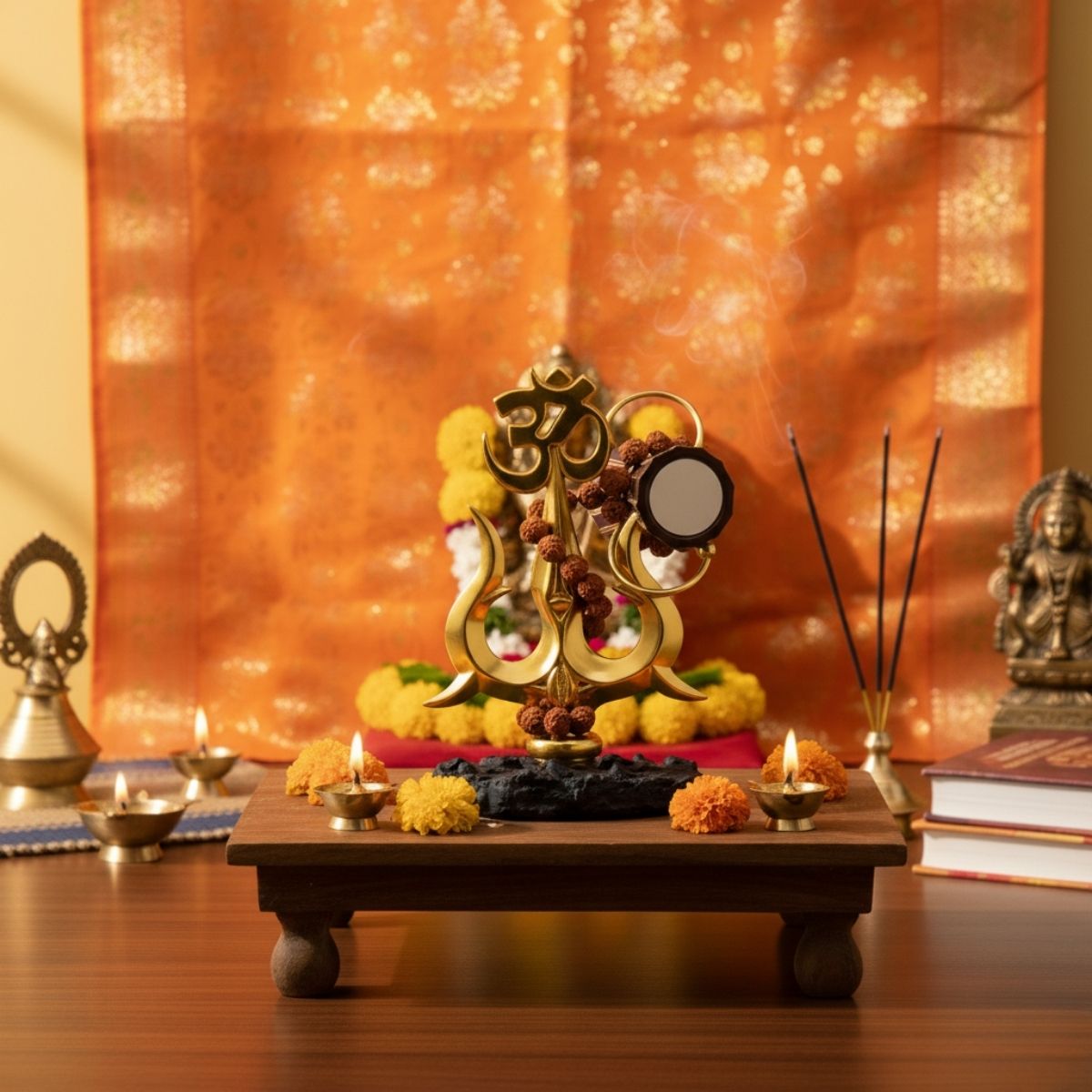 tiny shiny Traditional Trishul with Damru Decorative Showpiece Statue for Car Dashboard, Pooja, Home & Office Decor | Shiva Trishul Idol for Mandir, Black & Gold, Resin - image 4