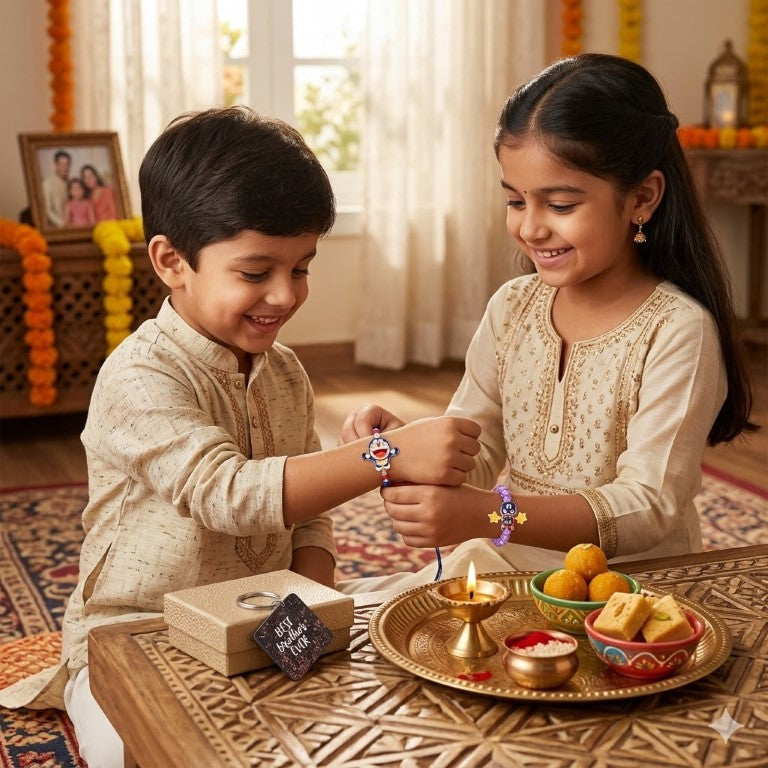 Tiny Shiny Captain America & Doraemon Kids Rakhi Set of 2 Designer Rakhi for Brother