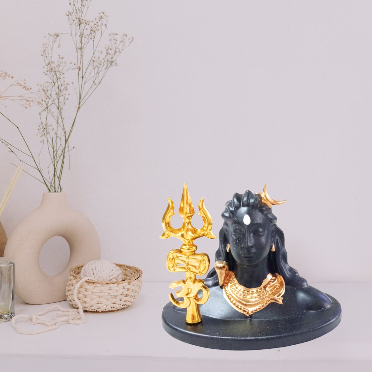 Tiny Shiny Medium Adiyogi Shiva Statue with Trishul